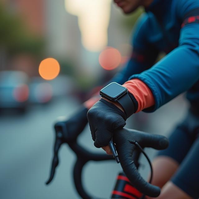 Cyclist navigating with smartwatch