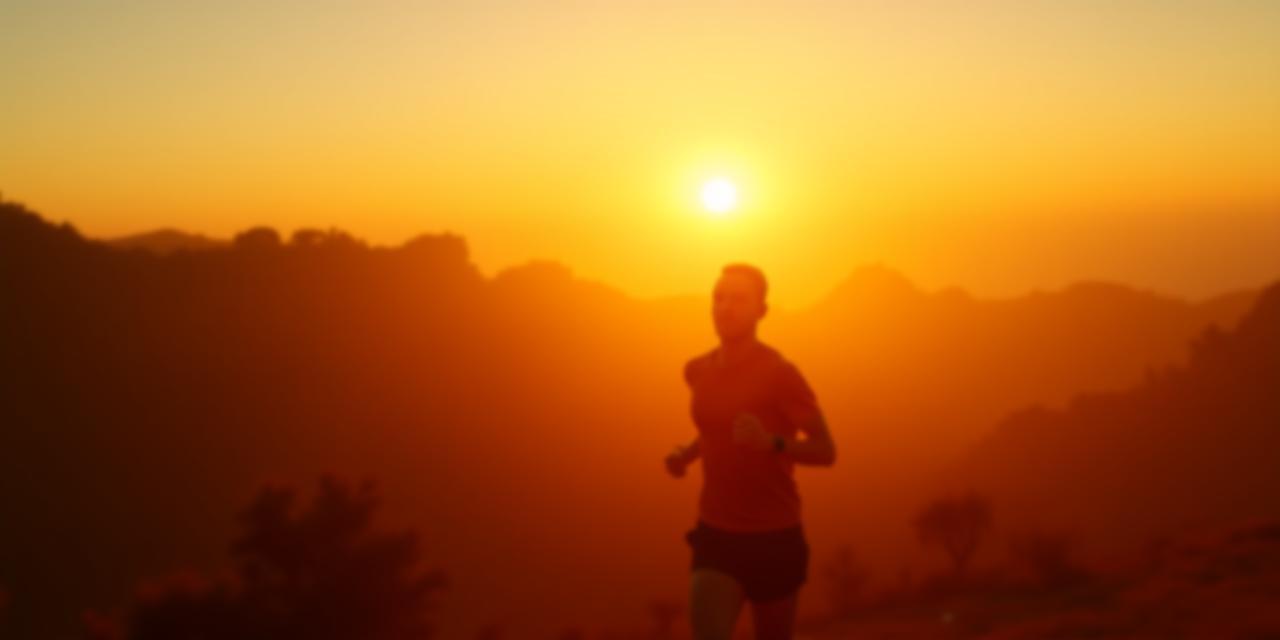 Runner wearing smartwatch at sunrise